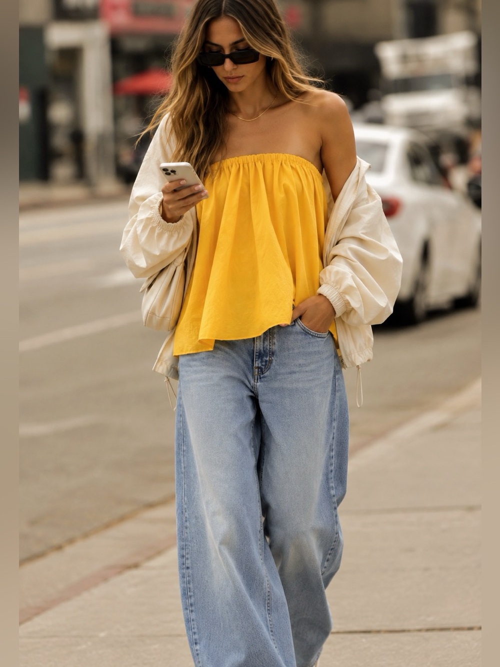 ZARA ruffled taffeta bandeau top